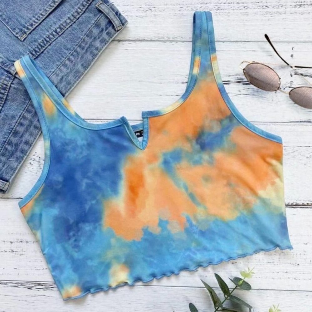 NEW  Adorable Tie Dye Print Crop Top Sleeveless Tank Beachy